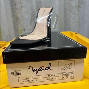 Cupid Chasity-10 Black Heels with Clear Straps